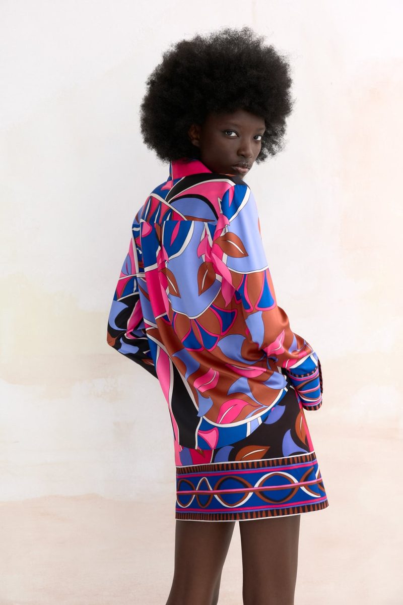 Spring Summer Retro Texture Collared Long Sleeve Printed Vertical Shirt for Women - Image 4