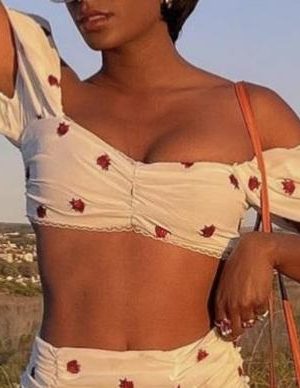 Women Rose Suit Tube Top Short Sleeve Shirt