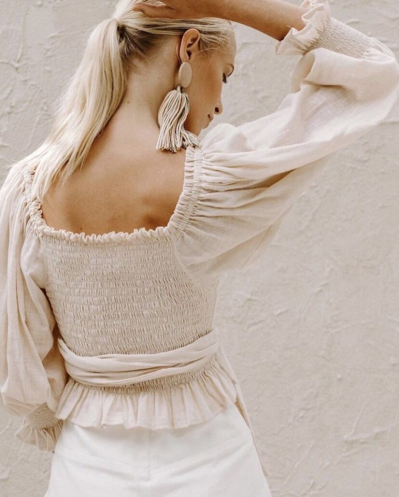 Women Spring French Vintage Women Elastic Band Shirt Top - Image 3