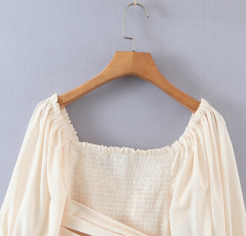 Women Spring French Vintage Women Elastic Band Shirt Top - Image 5