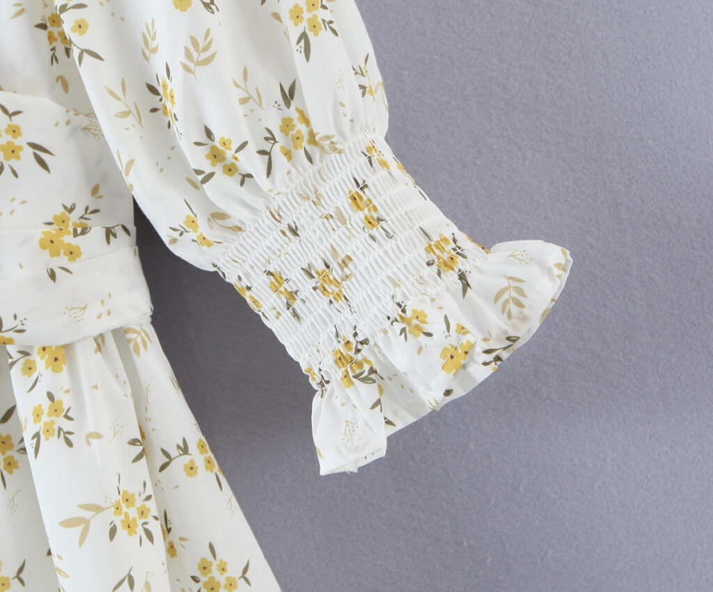 Spring Women Clothing Various Wearing Methods Floral Print Lace-up Puff Sleeve Dress - Image 3