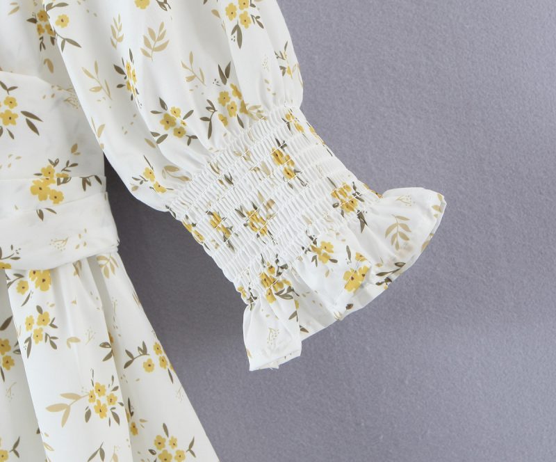 Spring Women Clothing Various Wearing Methods Floral Print Lace-up Puff Sleeve Dress - Image 3