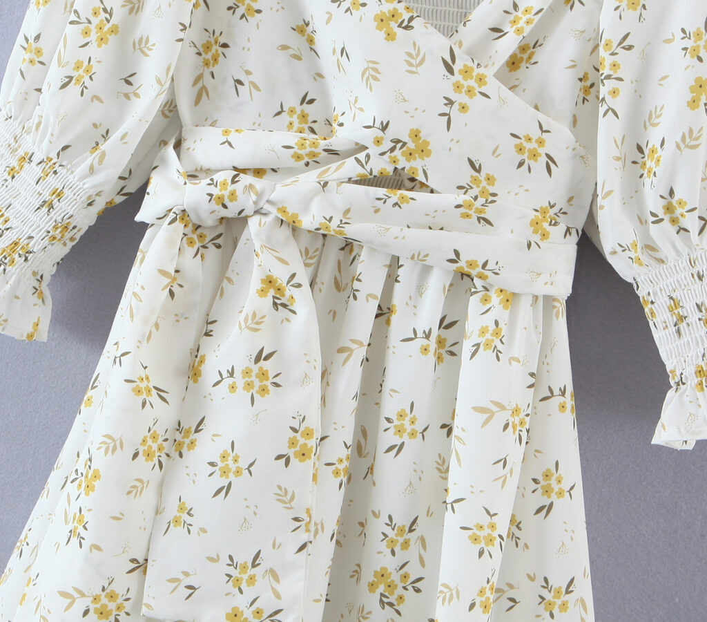 Spring Women Clothing Various Wearing Methods Floral Print Lace-up Puff Sleeve Dress - Image 5