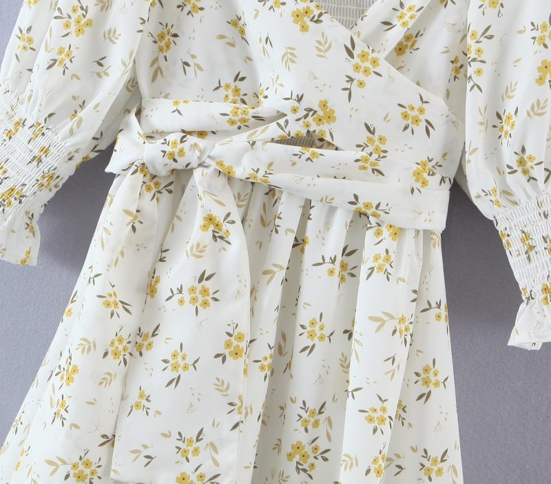 Spring Women Clothing Various Wearing Methods Floral Print Lace-up Puff Sleeve Dress - Image 5