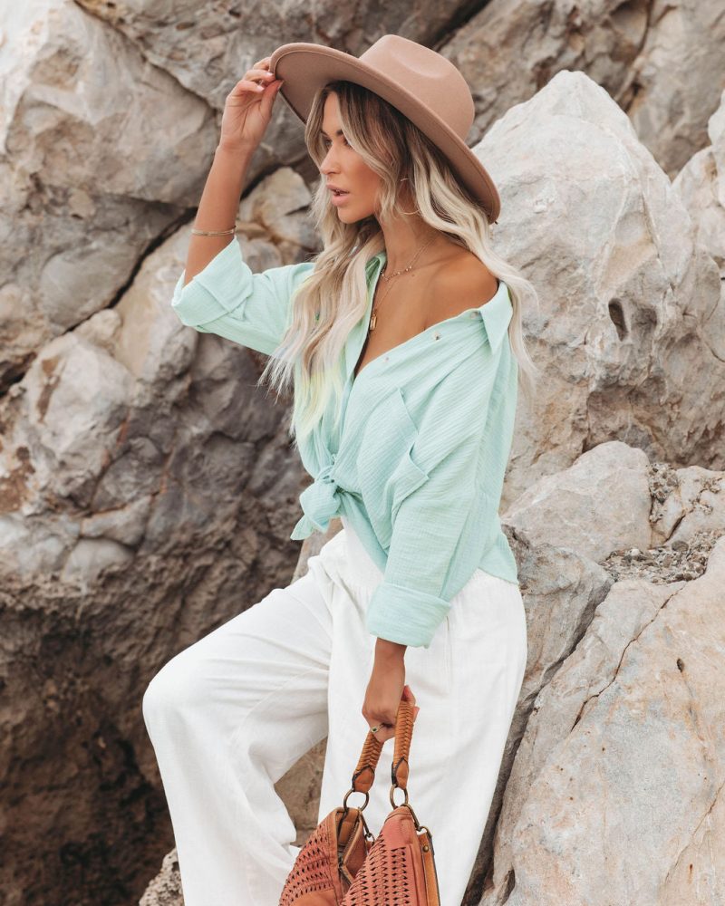 Spring Women Clothing Polo Collar Pocket Candy Color Shirt Top - Image 3
