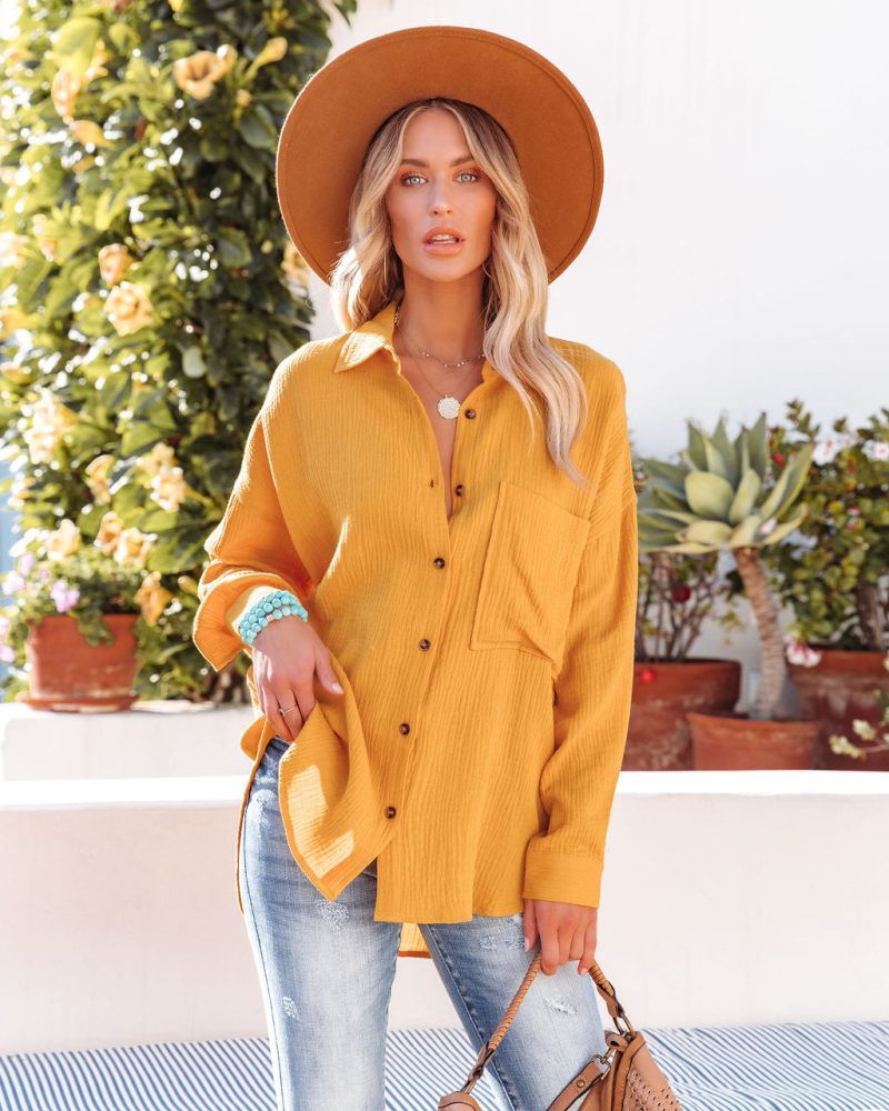 Spring Women Clothing Polo Collar Pocket Candy Color Shirt Top - Image 4