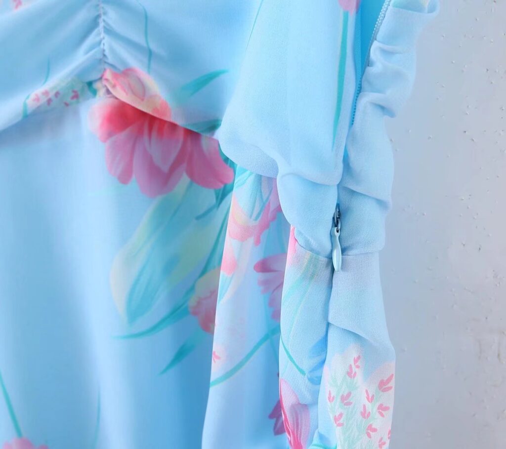 Wooden Ear Floral Print Pleated Ruffled Spaghetti Straps Dress Short  Summer Women Clothing - Image 6