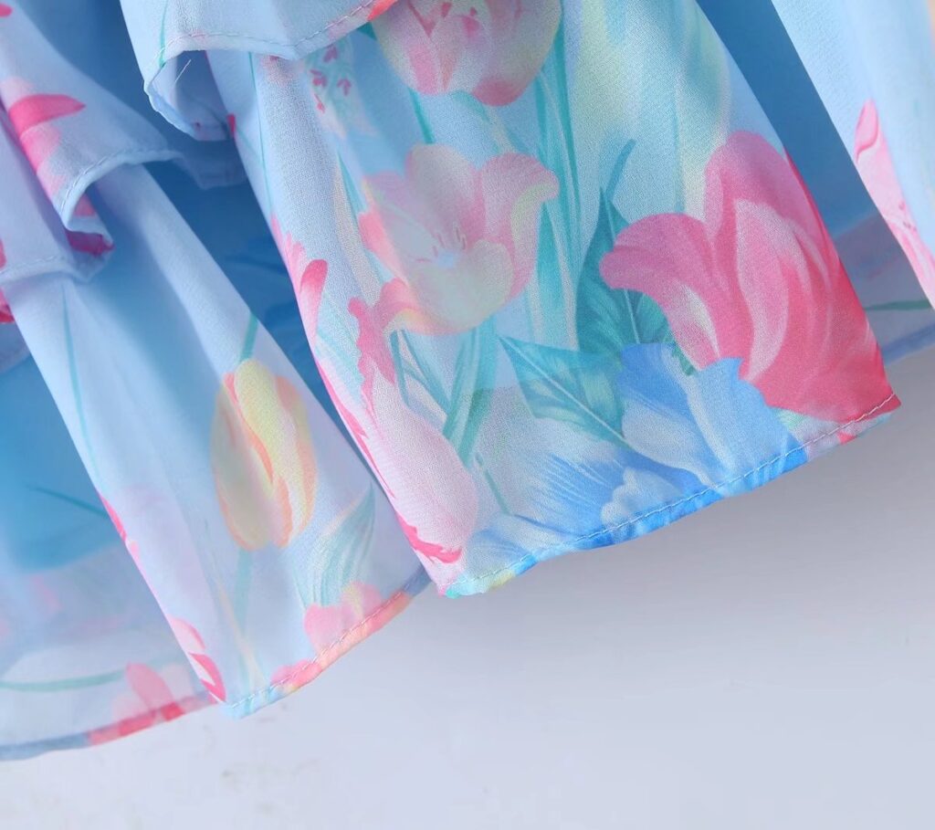 Wooden Ear Floral Print Pleated Ruffled Spaghetti Straps Dress Short  Summer Women Clothing - Image 7