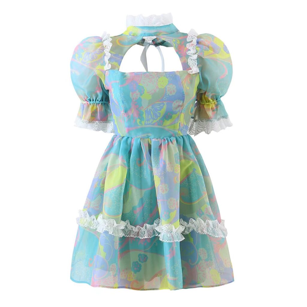 Sweet Fungus Lace Princess Dress Hollow Out Cutout Backless Girl Dress Spring Summer Cashew Print Dress Sheer - Image 2