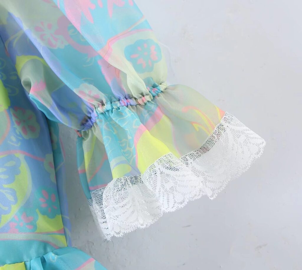 Sweet Fungus Lace Princess Dress Hollow Out Cutout Backless Girl Dress Spring Summer Cashew Print Dress Sheer - Image 3