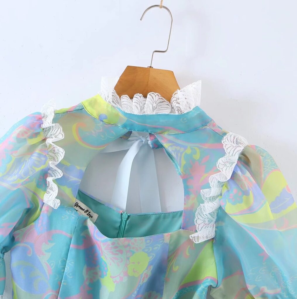 Sweet Fungus Lace Princess Dress Hollow Out Cutout Backless Girl Dress Spring Summer Cashew Print Dress Sheer - Image 6