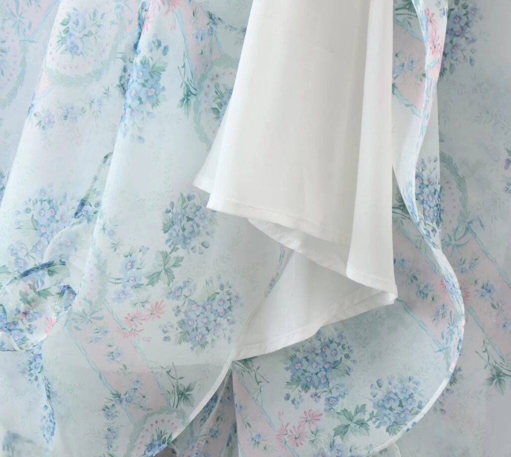 Floral Print Dress Bubble Sleeve Retro Princess Dress Spring Summer Wooden Ear Large Swing Women Dress Sheer - Image 3