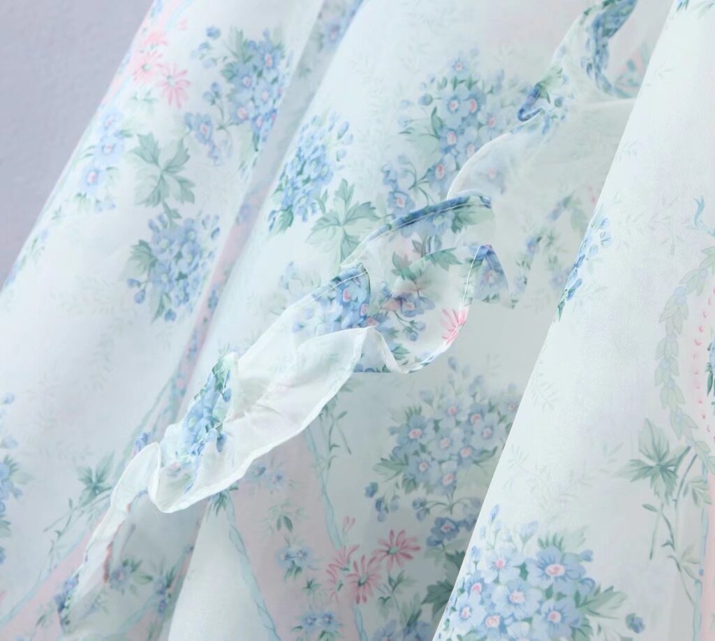 Floral Print Dress Bubble Sleeve Retro Princess Dress Spring Summer Wooden Ear Large Swing Women Dress Sheer - Image 5