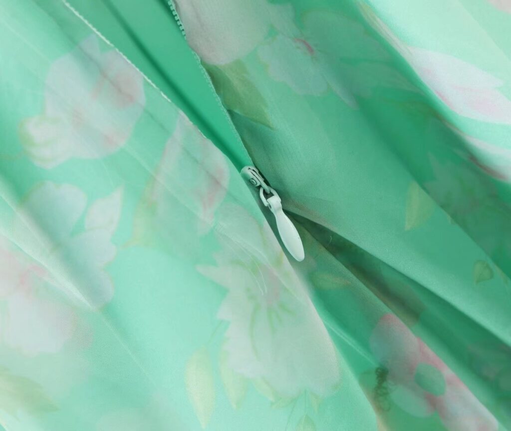 Organza Floral Print Dress Puff Sleeve Tight Waist Princess Dress Spring Summer Fresh Girl Maxi Dress Sheer - Image 3