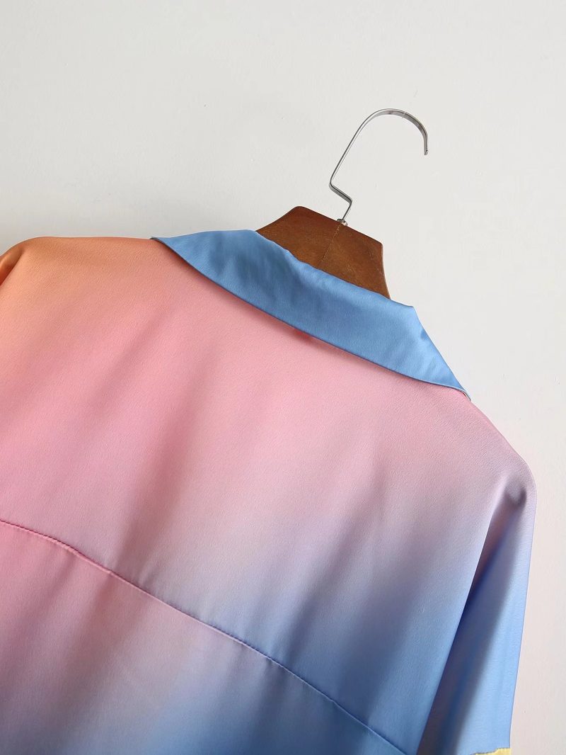 Women Clothing Spring New Women Clothing Gradient Random Floral Loose Tie-Dye Shirt - Image 3