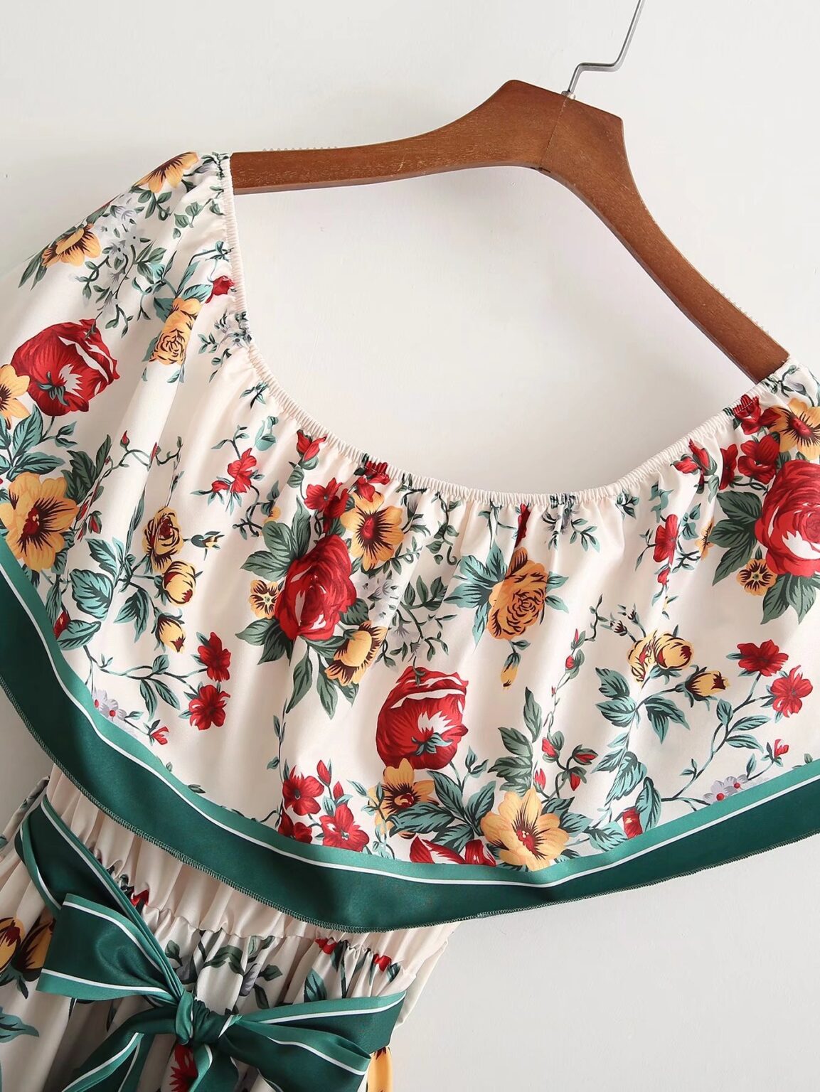 Summer New Positioning Floral Dress High Waist Lace-up off-Shoulder Dress Fashion - Image 3