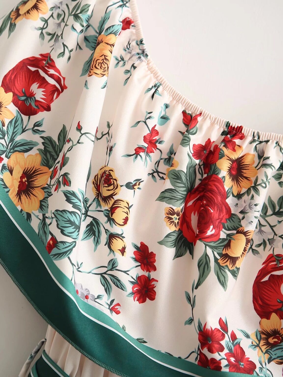 Summer New Positioning Floral Dress High Waist Lace-up off-Shoulder Dress Fashion - Image 2