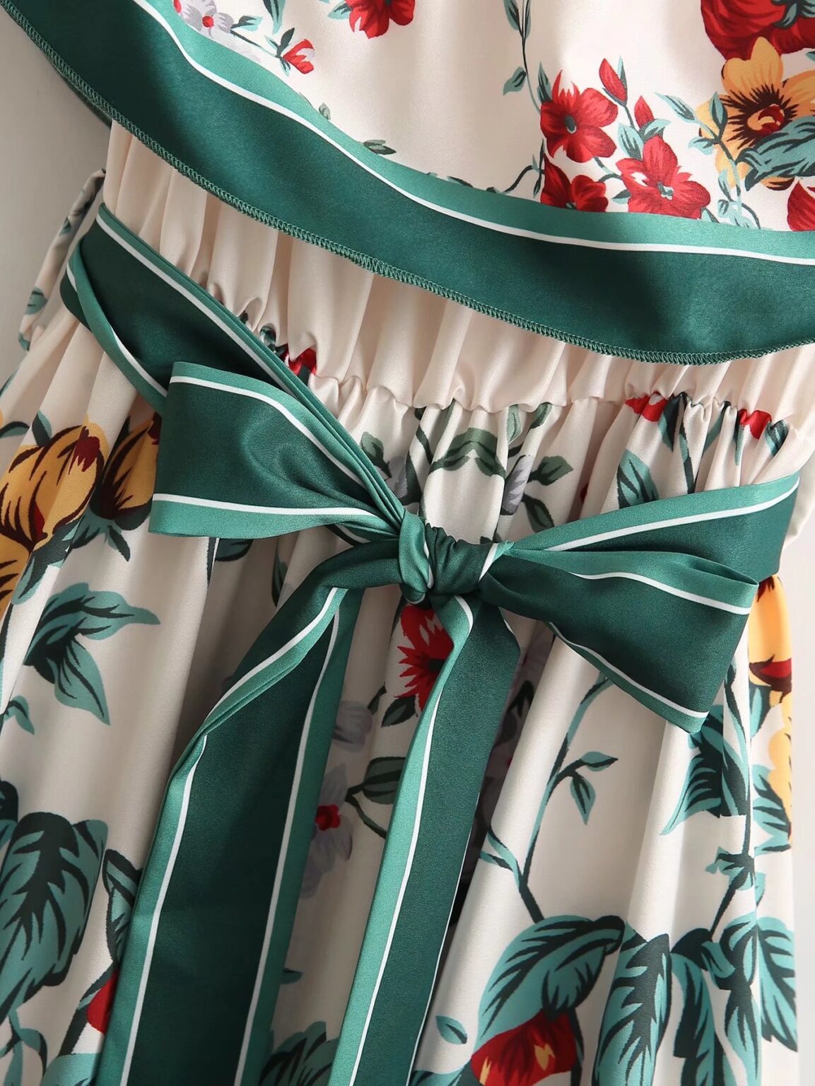 Summer New Positioning Floral Dress High Waist Lace-up off-Shoulder Dress Fashion - Image 4