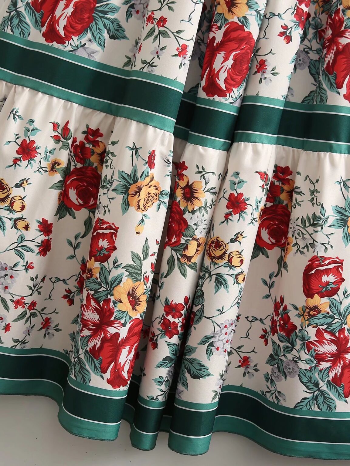 Summer New Positioning Floral Dress High Waist Lace-up off-Shoulder Dress Fashion - Image 5