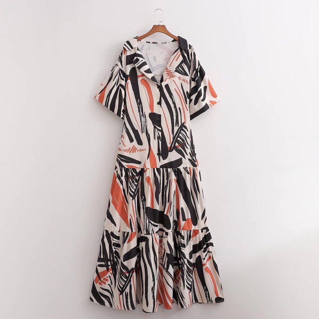 Summer New Women Dress Geometric Abstract Printed Maxi Dress - Image 2