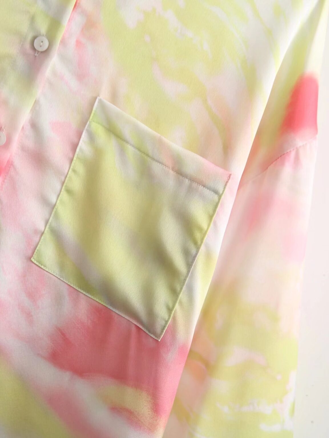 Summer New Women Shirt Front Short Back Long Collared Long Sleeve Satin Tie-Dyed Shirt - Image 5