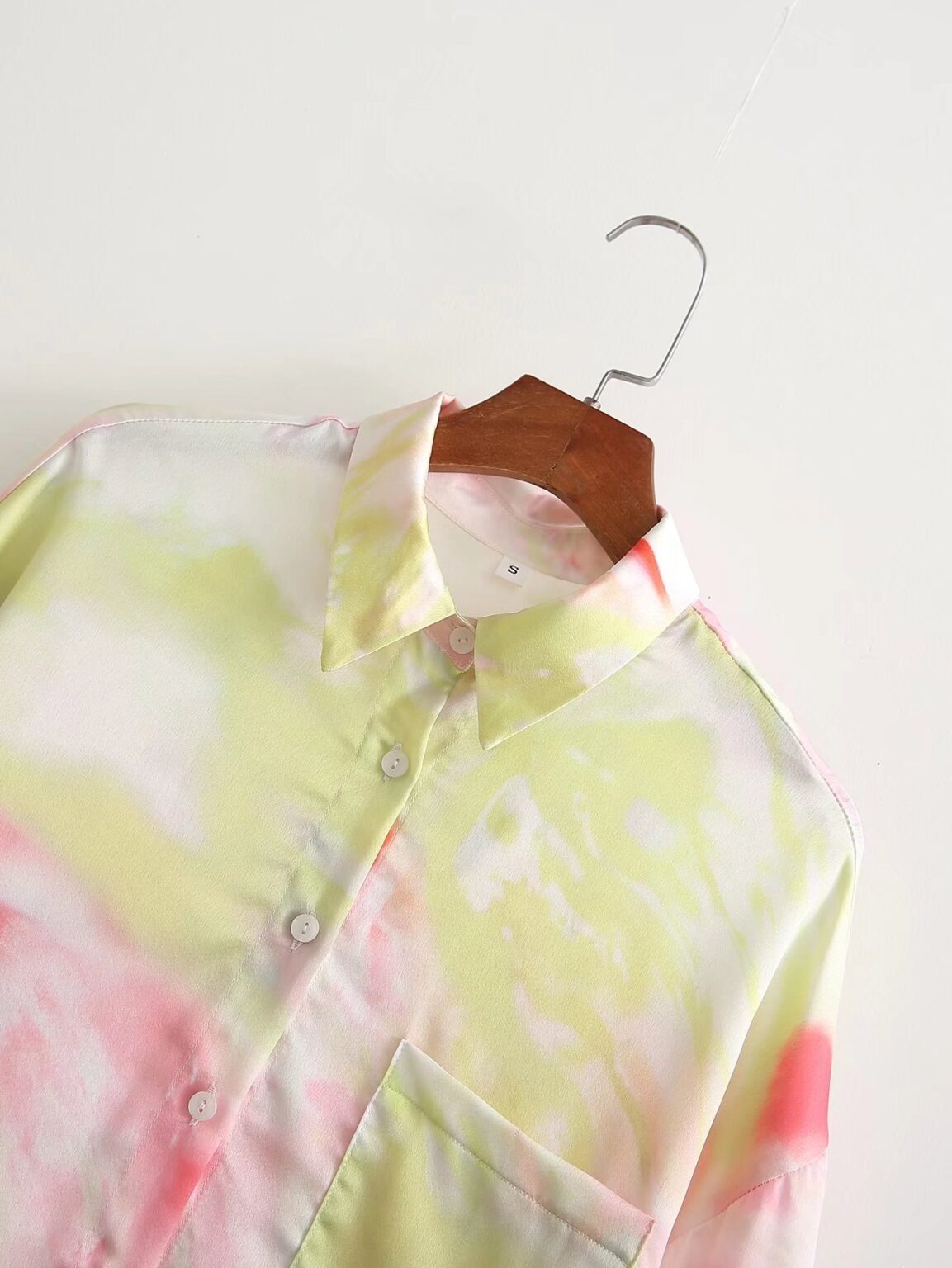 Summer New Women Shirt Front Short Back Long Collared Long Sleeve Satin Tie-Dyed Shirt - Image 7