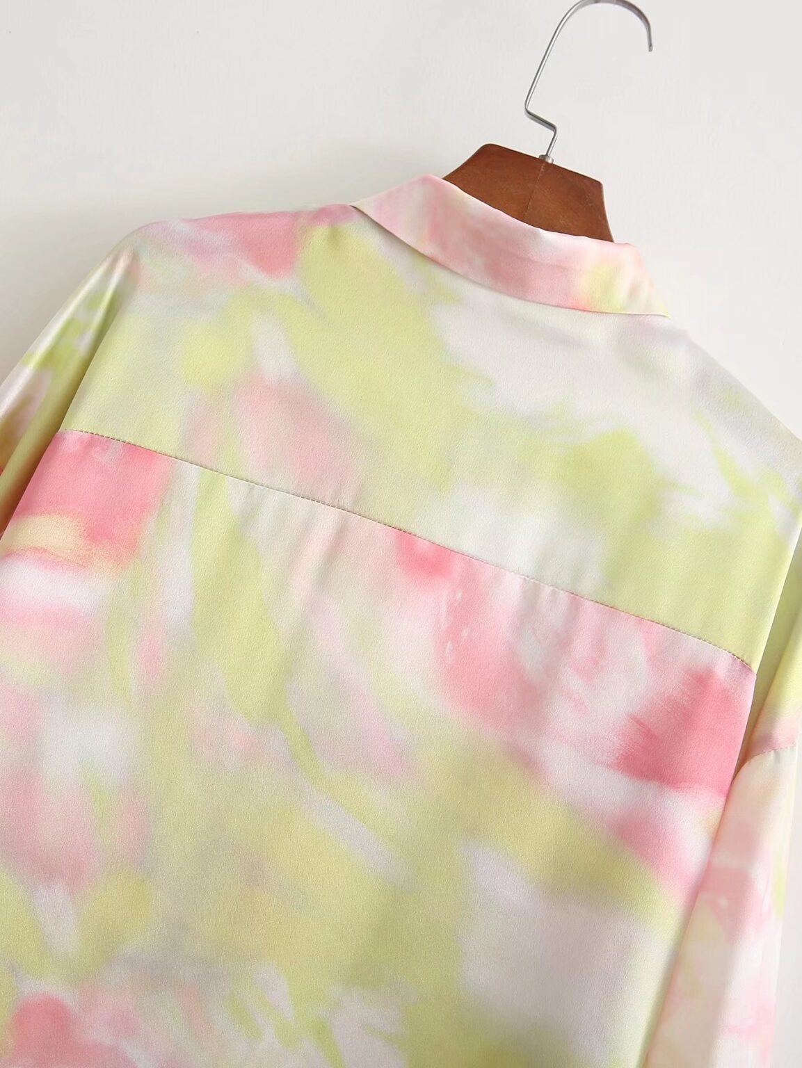 Summer New Women Shirt Front Short Back Long Collared Long Sleeve Satin Tie-Dyed Shirt - Image 6