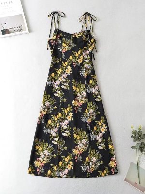 Summer New Print Lace-Up Dress Halter Suspender