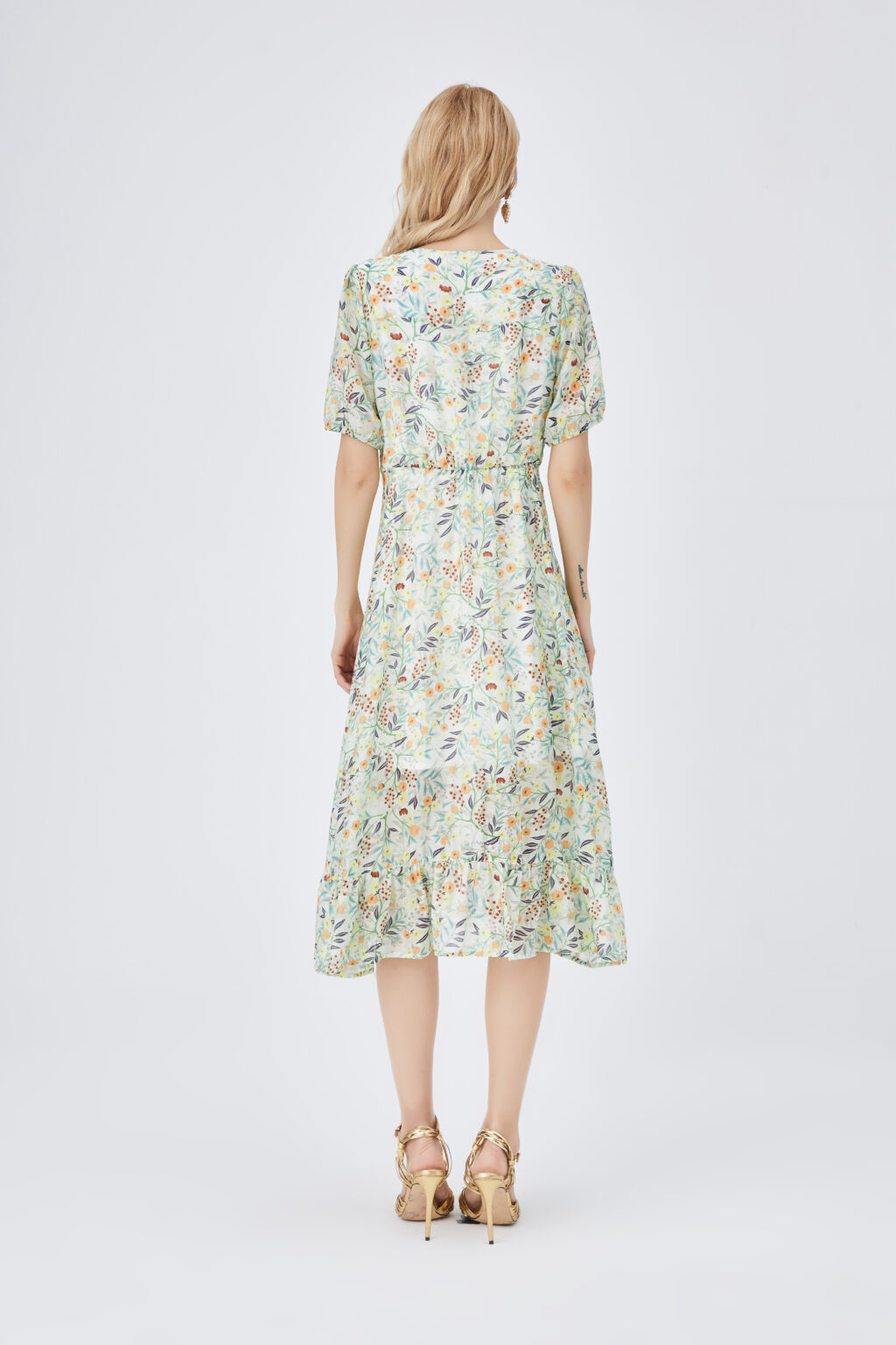 Women Clothing Summer Slim Fit Romantic V-neck Printed Tencel A- line Dress - Image 3
