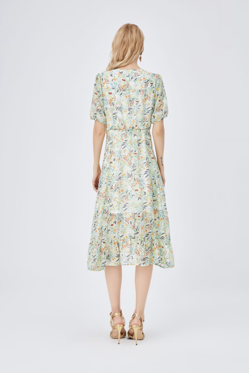 Women Clothing Summer Slim Fit Romantic V-neck Printed Tencel A- line Dress - Image 3