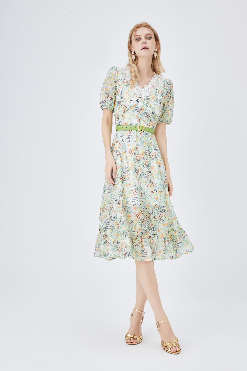 Women Clothing Summer Slim Fit Romantic V-neck Printed Tencel A- line Dress - Image 2