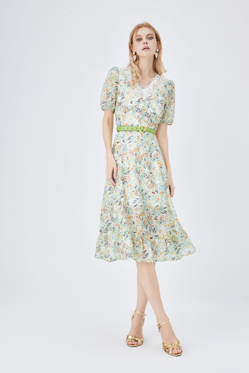 Women Clothing Summer Slim Fit Romantic V-neck Printed Tencel A- line Dress - Image 2
