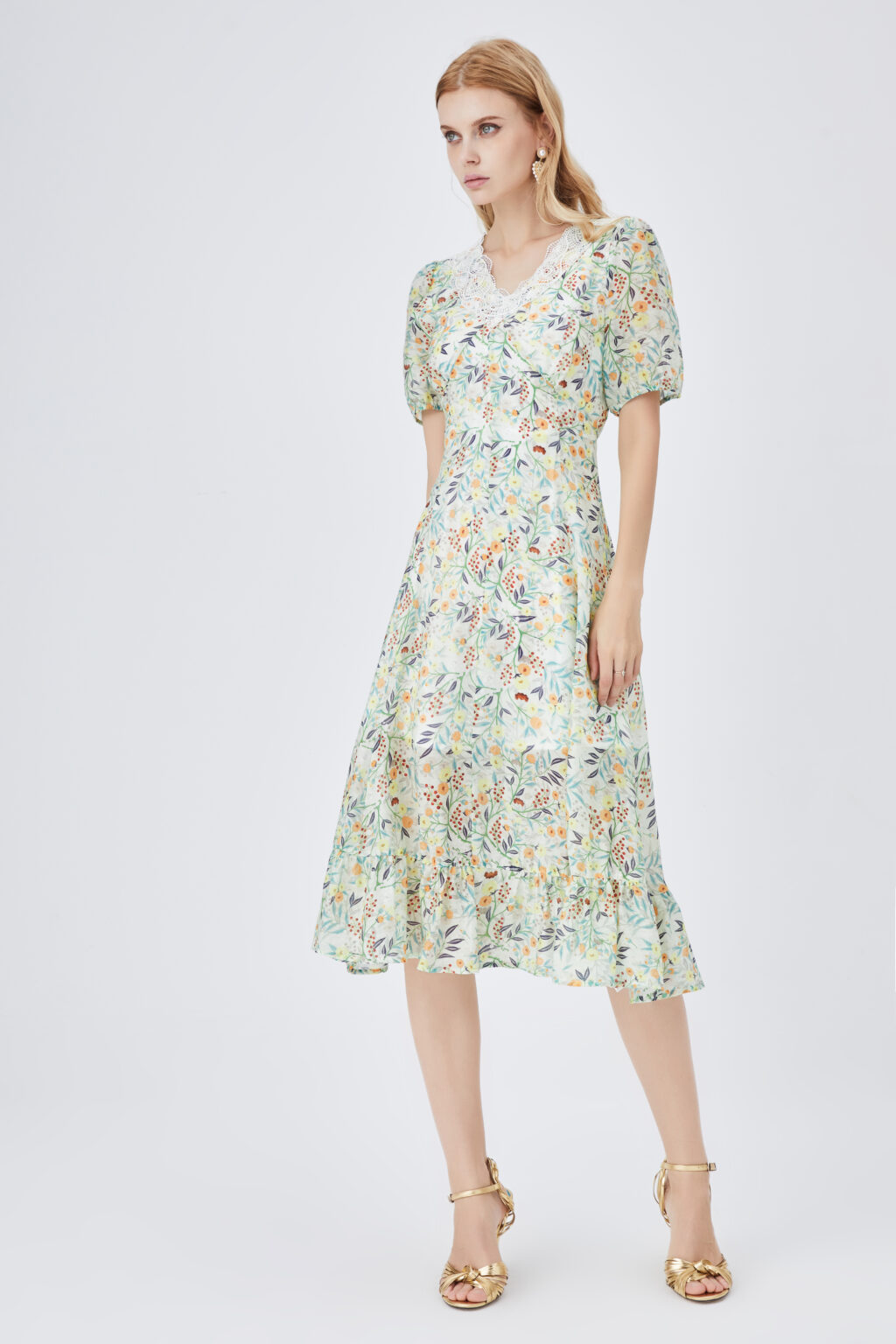 Women Clothing Summer Slim Fit Romantic V-neck Printed Tencel A- line Dress - Image 4