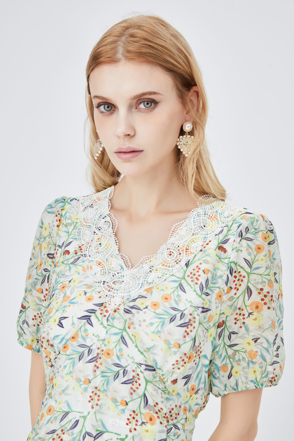 Women Clothing Summer Slim Fit Romantic V-neck Printed Tencel A- line Dress - Image 5