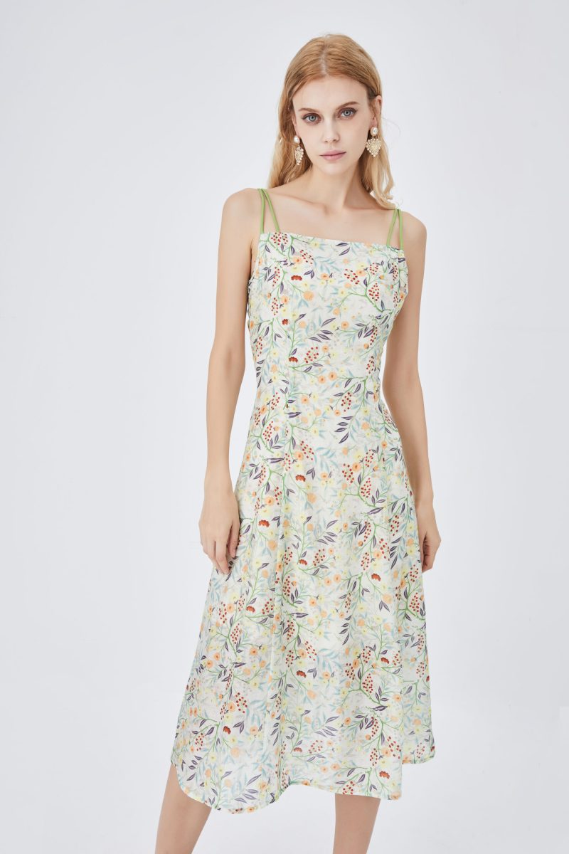 Floral Dress Summer Suspender Elegant Slim Fit Slimming Vacation A- line Dress