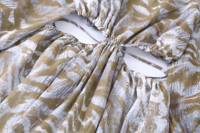 Seaside Vacation Hollow-out Design Printed Dress Elegant Graceful Women Dress Summer Fitted Waist Backless Maxi Dress - Image 3
