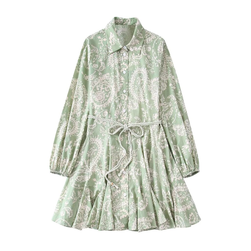 Spring Summer Women Collared Belt Single Breasted All Matching Printed Mini Dress - Image 3