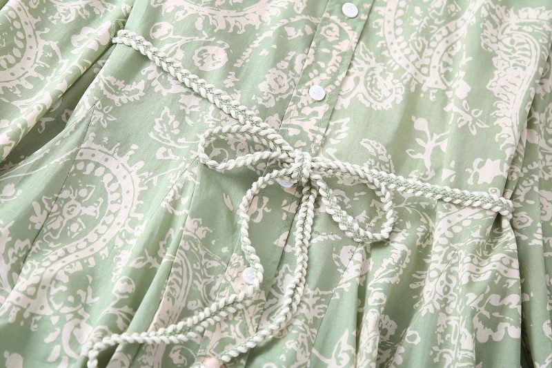 Spring Summer Women Collared Belt Single Breasted All Matching Printed Mini Dress - Image 4