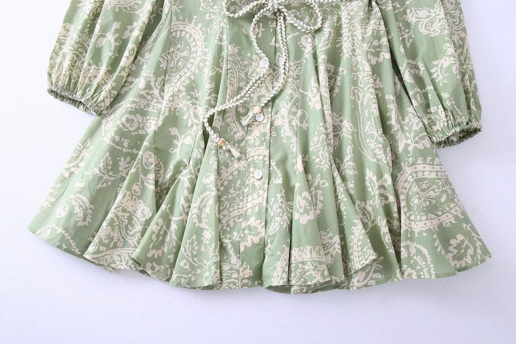 Spring Summer Women Collared Belt Single Breasted All Matching Printed Mini Dress - Image 5