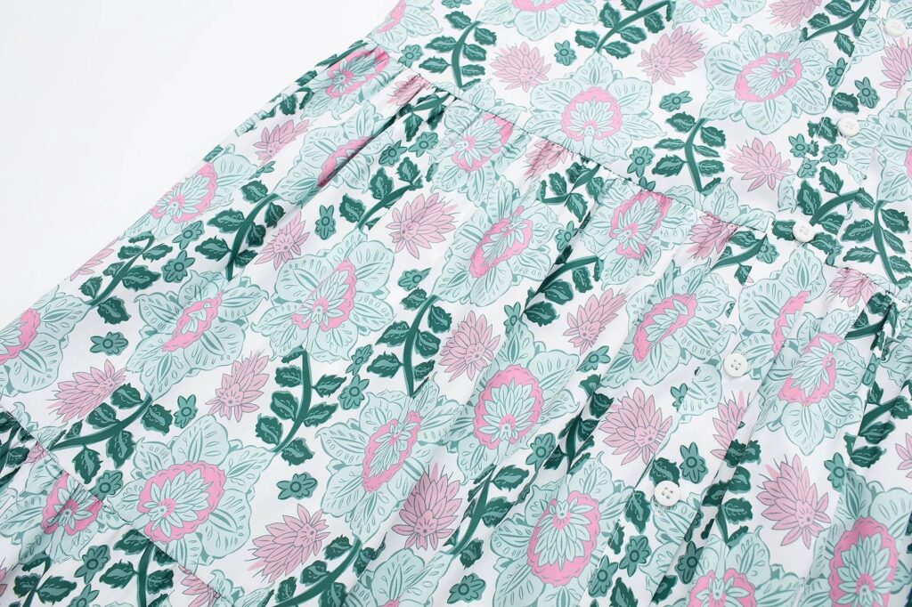Summer Women Clothing Long Sleeve V neck Printed Midi  Dress - Image 3
