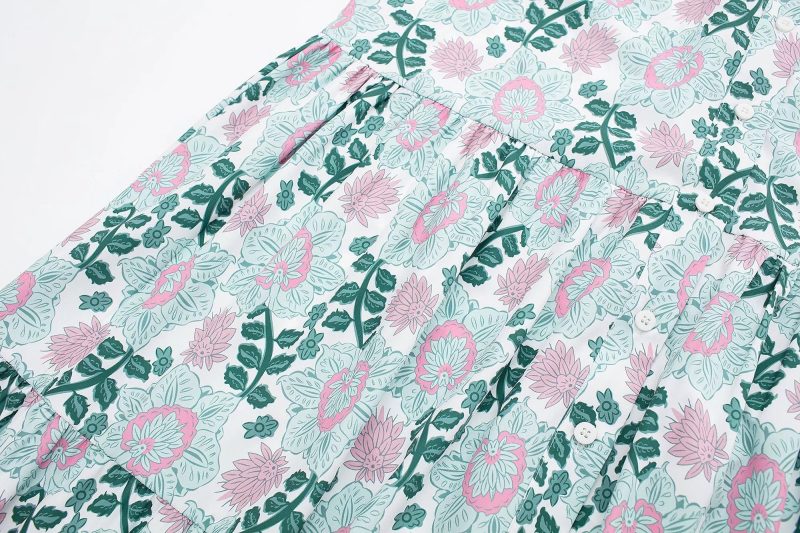 Summer Women Clothing Long Sleeve V neck Printed Midi  Dress - Image 3
