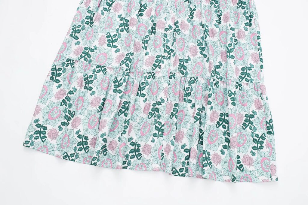 Summer Women Clothing Long Sleeve V neck Printed Midi  Dress - Image 4