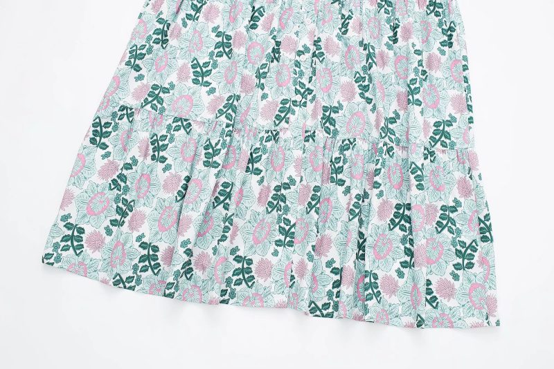 Summer Women Clothing Long Sleeve V neck Printed Midi  Dress - Image 4