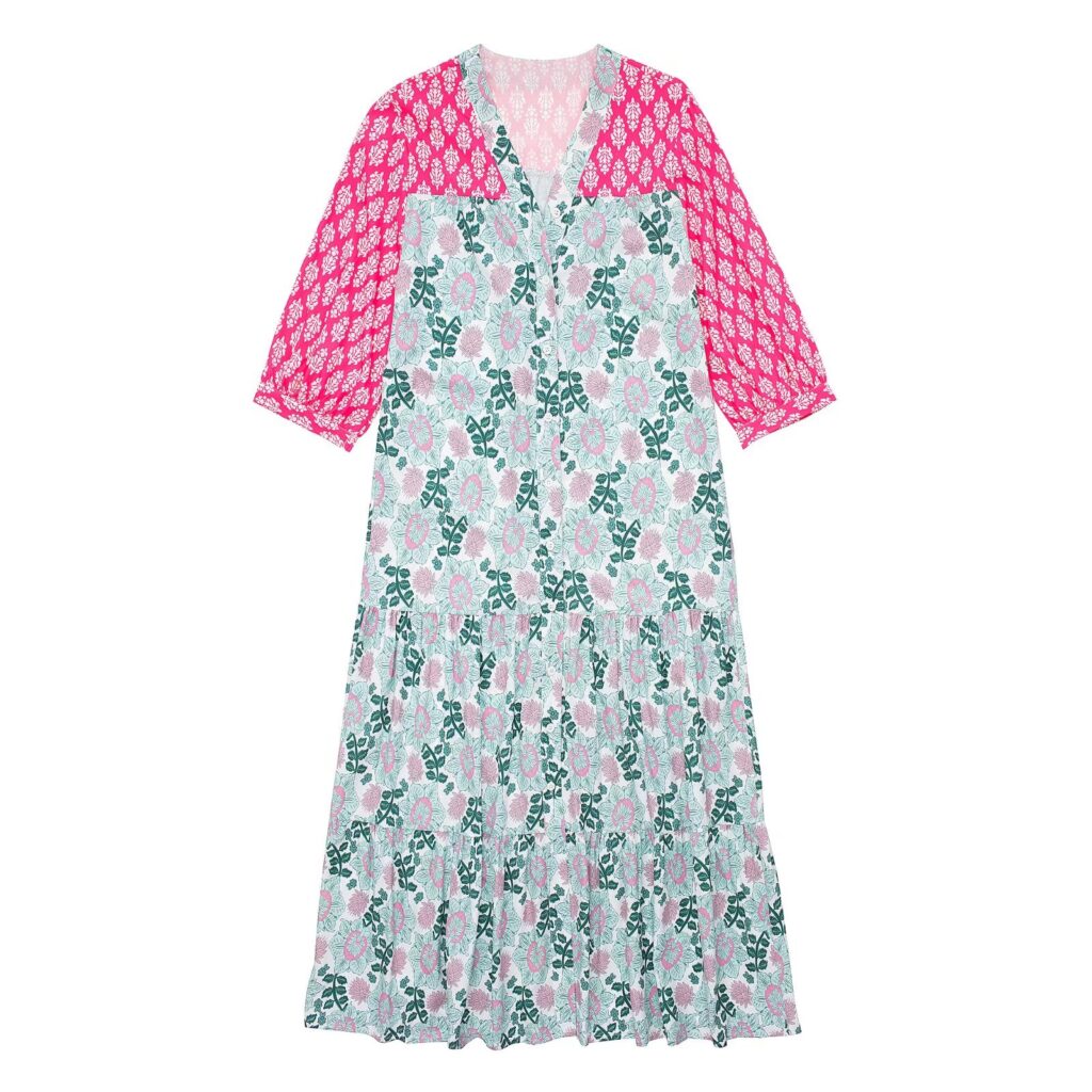 Summer Women Clothing Long Sleeve V neck Printed Midi  Dress - Image 6