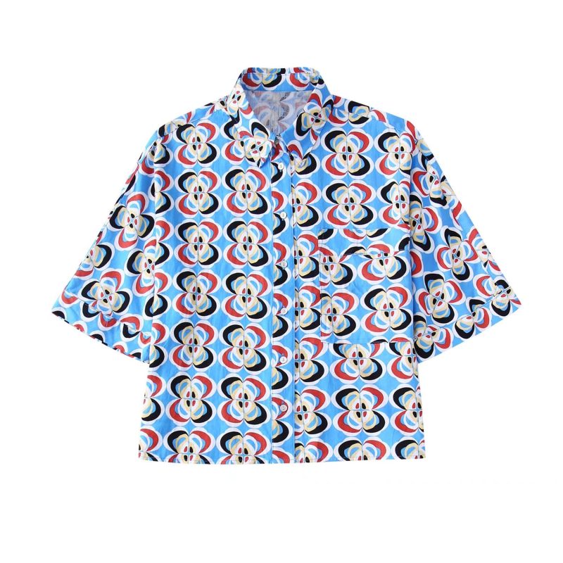 Fashion Women Clothing Summer Geometric Abstract Print Loose Half Sleeve Trendy Women Shirt - Image 3
