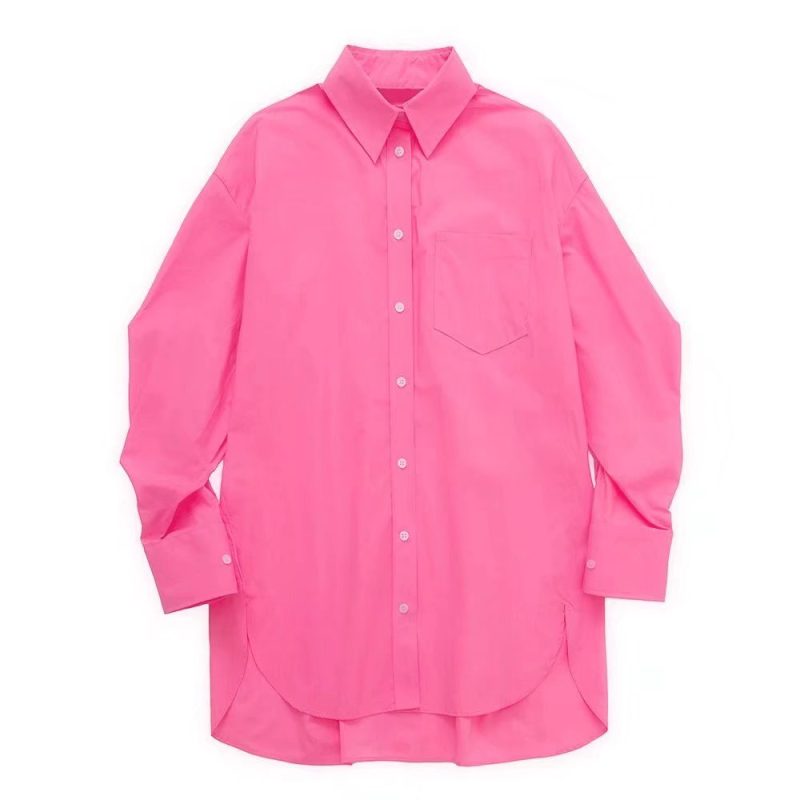 Women Clothing Summer Fashion Casual Simple Solid Color Loose Long Sleeves Shirt Women - Image 2