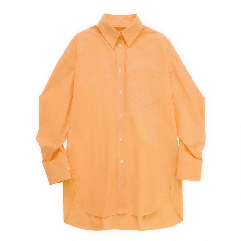 Women Clothing Summer Fashion Casual Simple Solid Color Loose Long Sleeves Shirt Women - Image 3