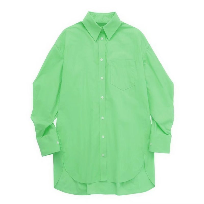 Women Clothing Summer Fashion Casual Simple Solid Color Loose Long Sleeves Shirt Women - Image 4