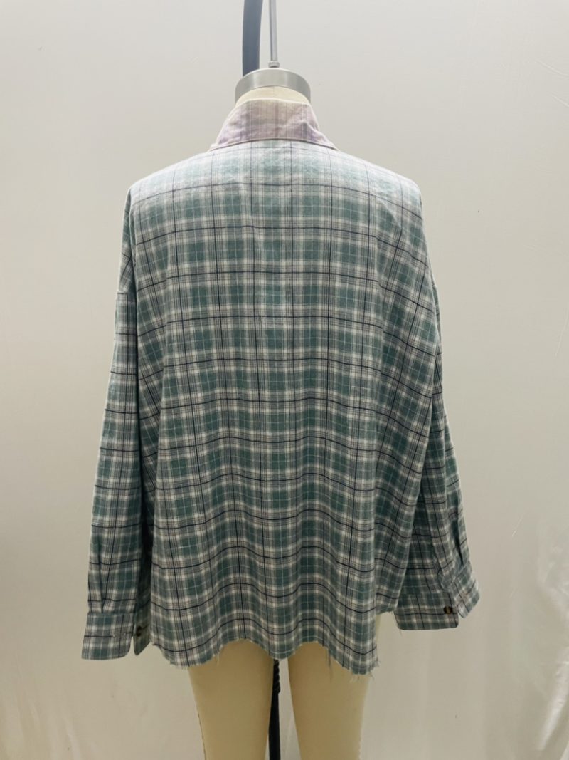 New Spring Casual Fashion Color Block Plaid Stitching Long Sleeves Collared Short Women Shirt Patchwork Macthing - Image 4