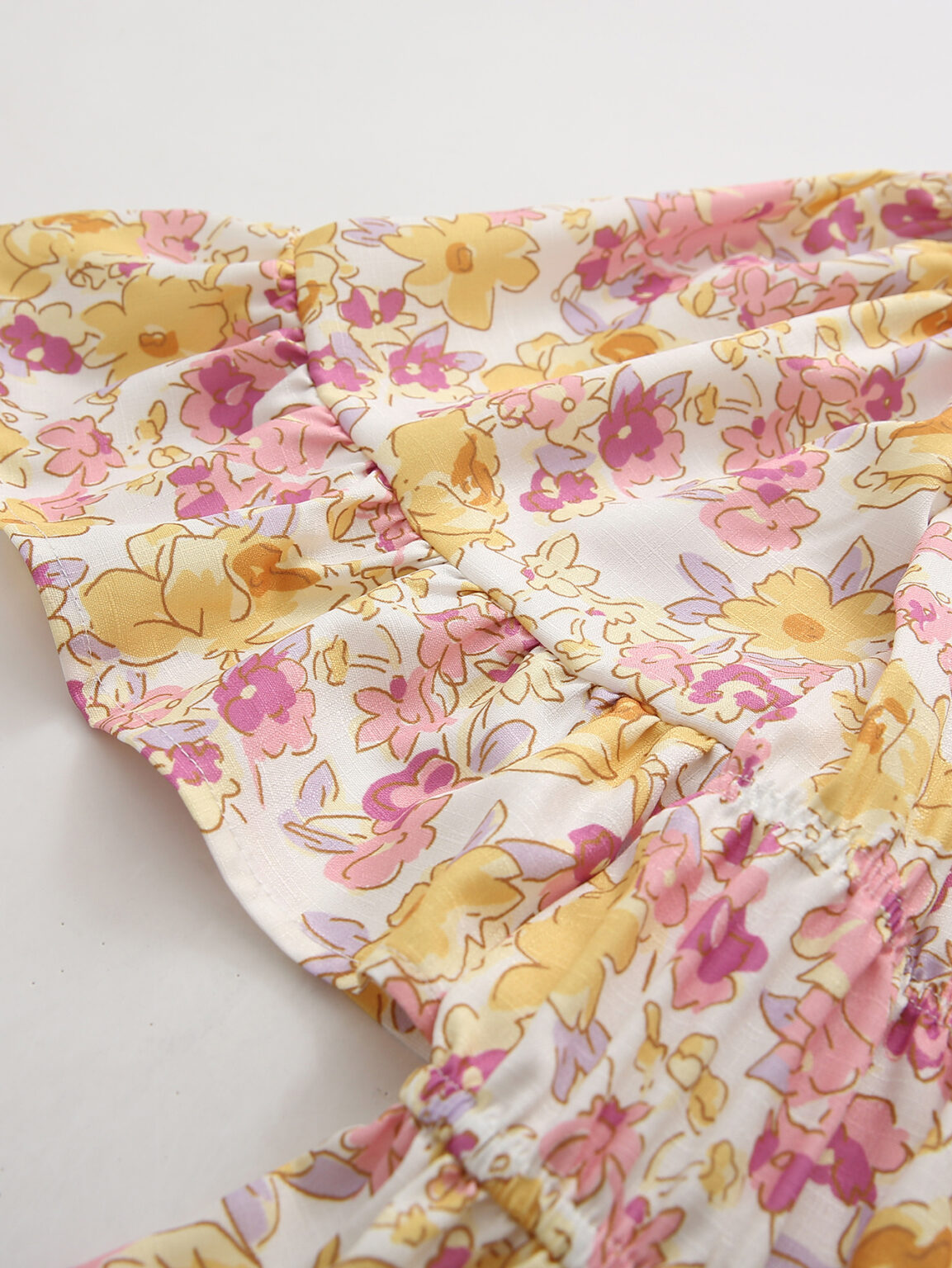 Square Collar Printed Short Sleeve Dress Fashion  Women  Spring Summer Fitted Waist Backless Lotus Leaf - Image 2